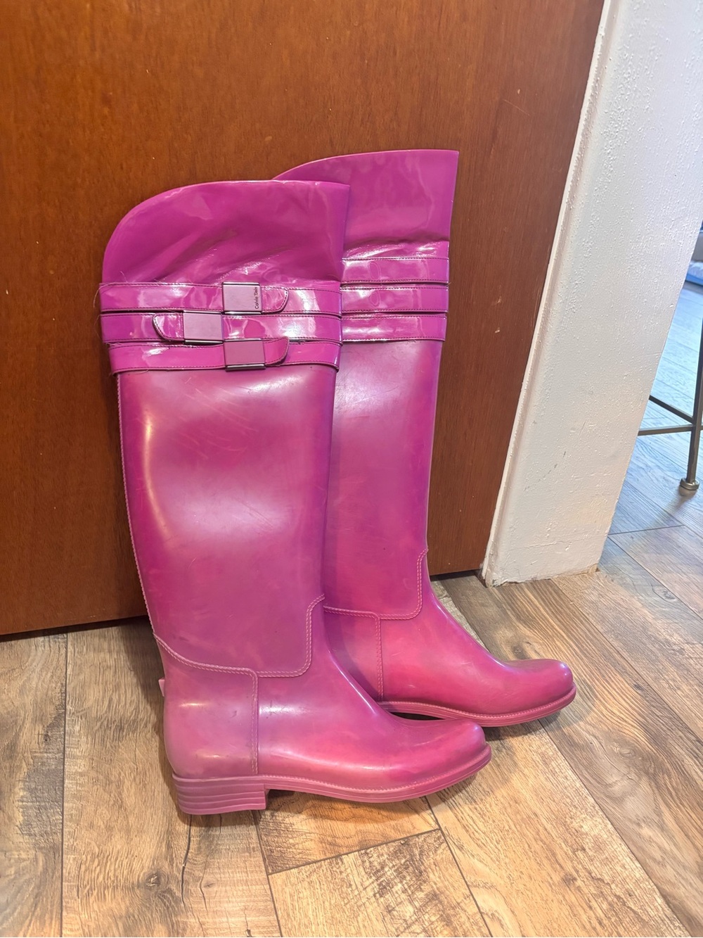 Calvin Klein Tall purple Rain Boots with Strap Detail